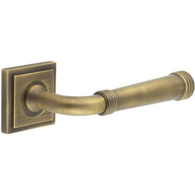 Antique Brass Square Stepped Door Handle for Elegant Interiors - Solid Brass Interior Handle