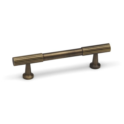 Antique Brass T-Bar Handle Reeded Grooved Gold 96mm