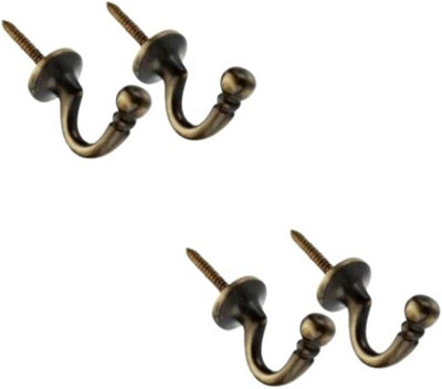 Antique Brass Tie Backs Ball End Curtain Drape Tassel Screw in Hooks U Shaped Curtain Tie Hooks for Curtains Clothes Coat Hangerx4