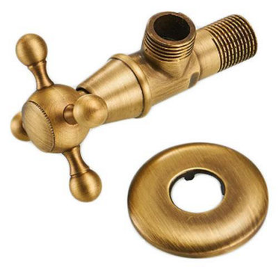 Antique Brass Wall Service Angled Isolation Valve Cross Head 1/2
