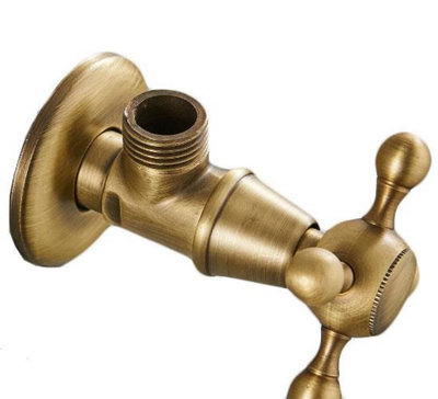 Antique Brass Wall Service Angled Isolation Valve Cross Head 1/2 - 3