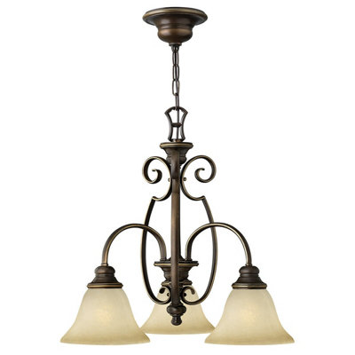 Antique Bronze 3 Bulb Chandelier Pendant Light with LED E27 Socket