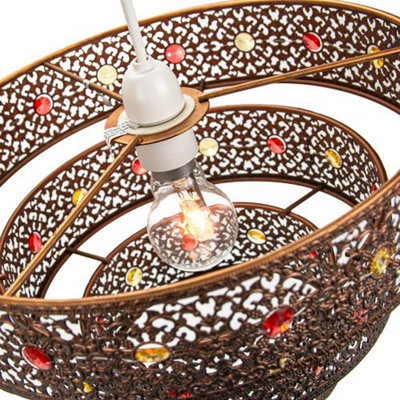Antique Bronze Acrylic Gem Moroccan Style Triple Tier Pendant Lighting Shade