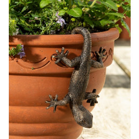 Antique Bronze Coloured Gecko Pot Buddy Plant Pot Hanger