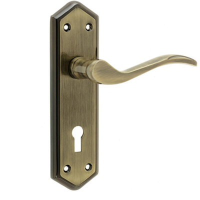 Antique Bronze Suite Door Handle with Lockplate for Modern Interiors - Interior Lever on Backplate