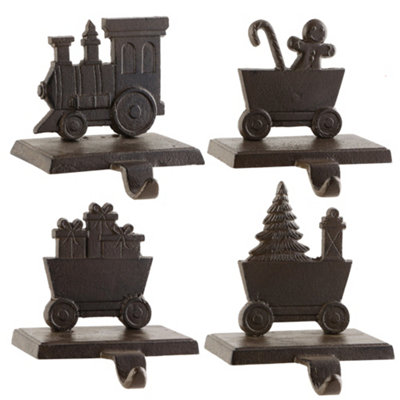 Antique Brown 4 Section Train Christmas Stocking Holder Set
