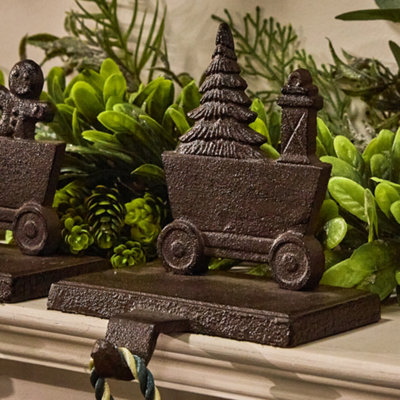 Antique Brown 4 Section Train Christmas Stocking Holder Set - 3