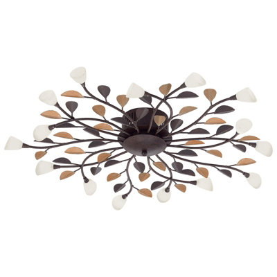Antique Brown and Gold Flush Ceiling Light with White Glass Shade