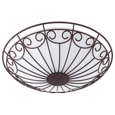 Antique Brown Flush Ceiling Light with White Satin Glass Shade