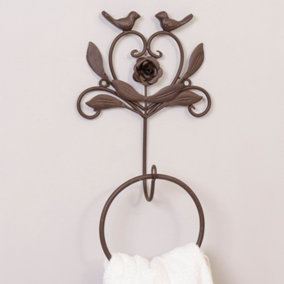 Antique Brown Heart Birds Wall Mounted Bathroom Kitchen Towel Ring Towel Holder Gift Idea