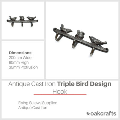 Antique Cast Iron Decorative Triple Bird Hooks