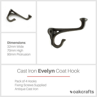 Antique Cast Iron EVELYN Hall Stand Hat & Coat Hook 100mm - Pack of 4 Hooks