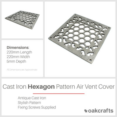 Antique Cast Iron Hexagon Air Vent Cover - 220mm