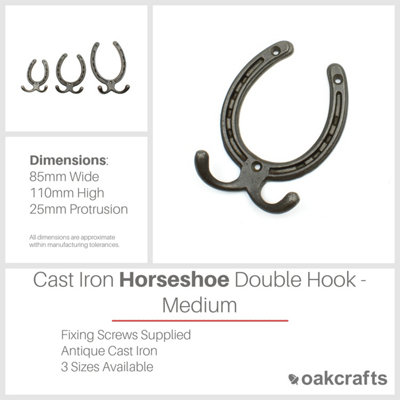 Antique Cast Iron Horseshoe Double Hook - Medium