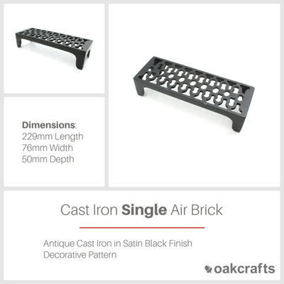 Antique Cast Iron Single Air Brick in Satin Black Finish - 229mm x 76mm