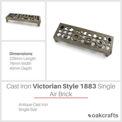 Antique Cast Iron Single Victorian Style 1883 Air Brick - 229mm x 76mm