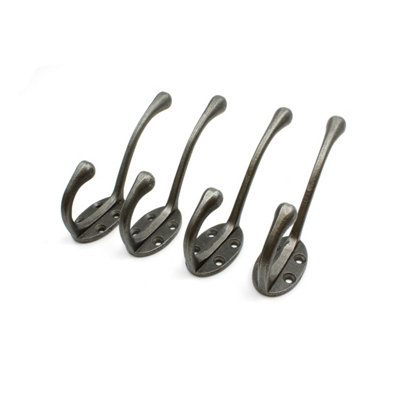 Antique Cast Iron Victorian 4 hole Round Stem Hat & Coat Hook 110mm - Pack of 4 Hooks - 3