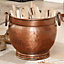 Antique Copper Handled Freestanding Fireside Companion Set with Round Footed Copper Bucket