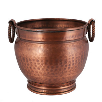 Antique Copper Handled Freestanding Fireside Companion Set with Round Footed Copper Bucket - 5