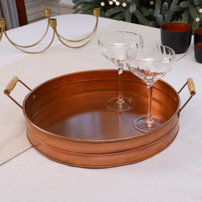 Antique Copper Wooden Handled Bar Tray