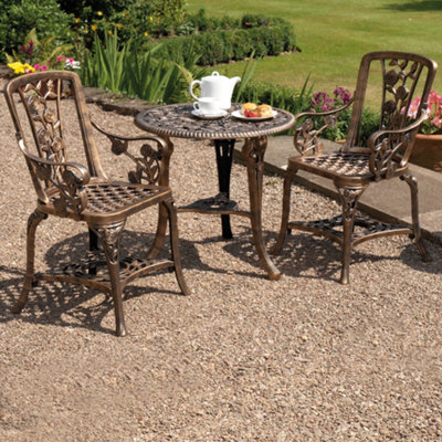 Antique Effect Rose Design 2 Seater Bistro Patio Set Table UV-Stabilised PVC (Bronze)