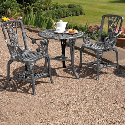 Antique Effect Rose Design 2 Seater Bistro Patio Set Table UV-Stabilised PVC (Pewter)