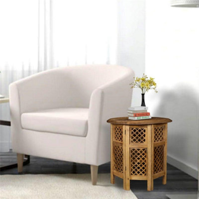 Antique Effect Round Carved Wooden Bedside Lamp Table Side End Coffee Table Extra Large 54 x 54 x 54 cm