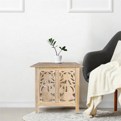 Antique Effect Square Carved Wooden Bedside Lamp Table Side End Coffee Tables Extra Large 54 x 54 x 56 cm
