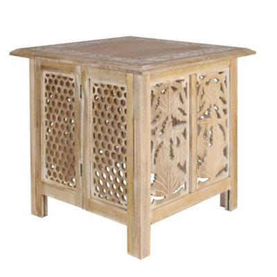 Antique Effect Square Carved Wooden Bedside Lamp Table Side End Coffee Tables Extra Large 54 x 54 x 56 cm
