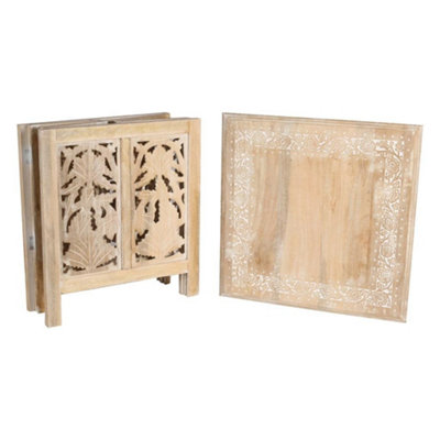 Antique Effect Square Carved Wooden Bedside Lamp Table Side End Coffee Tables Extra Large 54 x 54 x 56 cm