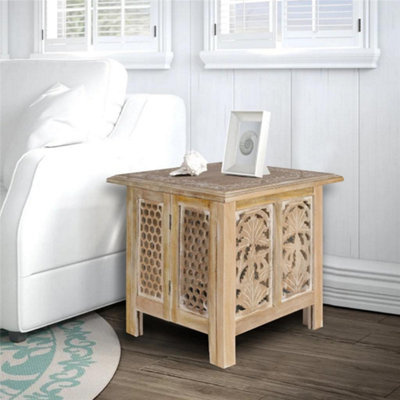 Antique Effect Square Carved Wooden Bedside Lamp Table Side End Coffee Tables Large 45 x 45 x 46 cm