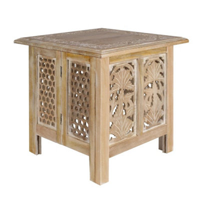 Antique Effect Square Carved Wooden Bedside Lamp Table Side End Coffee Tables Large 45 x 45 x 46 cm