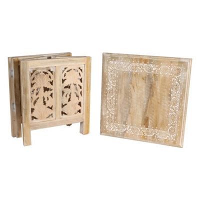 Antique Effect Square Carved Wooden Bedside Lamp Table Side End Coffee Tables Large 45 x 45 x 46 cm