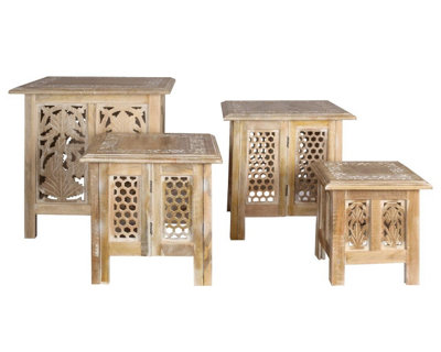 Antique Effect Square Carved Wooden Bedside Lamp Table Side End Coffee Tables Large 45 x 45 x 46 cm