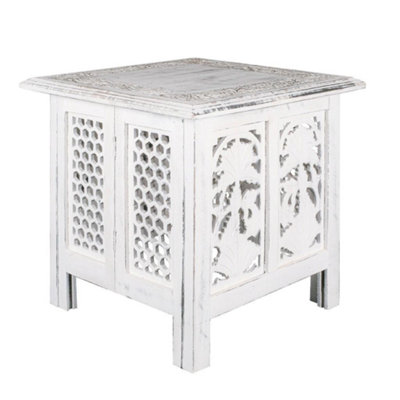 Antique Effect Square Carved Wooden Bedside Lamp Table Side End Coffee Tables Large 45 x 45 x 46 cm