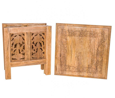 Antique Effect Square Carved Wooden Bedside Lamp Table Side End Coffee Tables Medium 38 x 38 x 39 cm