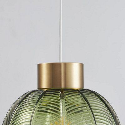 Antique Gold & Green Ribbed Glass Vintage Retro Easy Fit Globe Dome Pendant Shade - 20.5cm Diameter (8") - None Electric Shade