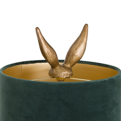 Antique Gold Hare Table Lamp With Green Velvet Shade - 3