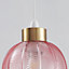 Antique Gold & Pink Ribbed Glass Vintage Retro Easy Fit Globe Dome Pendant Shade - 20.5cm Diameter (8") - None Electric Pendant