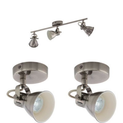 Antique Nickel Ceiling Spot Light with Matching Wall Sconces - Adjustable Shades