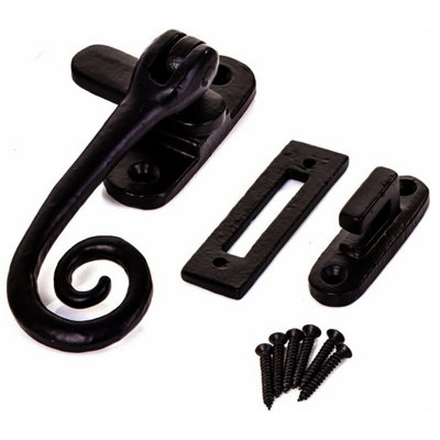 Antique Range Casement Fastener Black Monkey Tail Window Fastener Curly End Traditional Cast Iron Latch for Wooden Window Catch x1