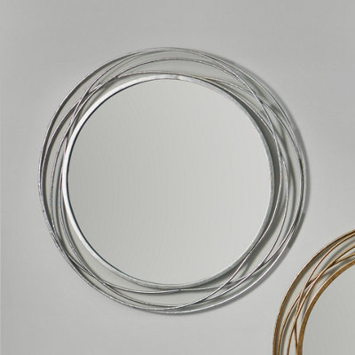 Antique Silver Metal Swirl Round Wall Mirror