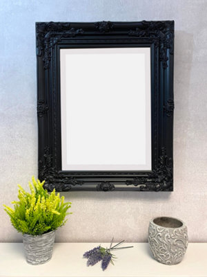 Antique Style Black Wood Frame Wall Mirror