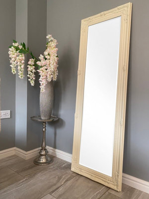 Antique Style Cream Tall Ornate Dressing Wall Mirror with Bevelled Glass 142cm