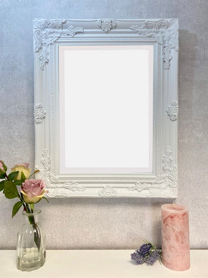 Antique Style Plain White Wood Frame Wall Mirror