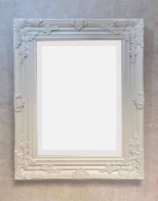 Antique Style Plain White Wood Frame Wall Mirror