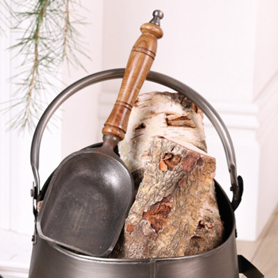 Antique Style Silver Fireplace Coal & Log Storage Bucket and Shovel - 4
