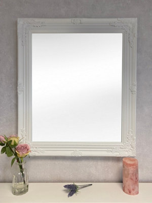 Antique Style White Wood Frame Wall Mirror 73cm