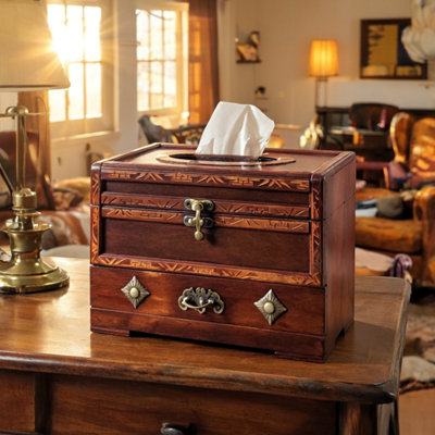 Antique Vintage Tissue Box With Drawer