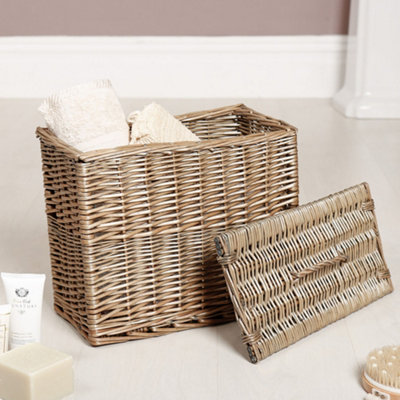 Antique Washed Grey Wicker Bathroom Storage Basket Willow Bathroom Tidy